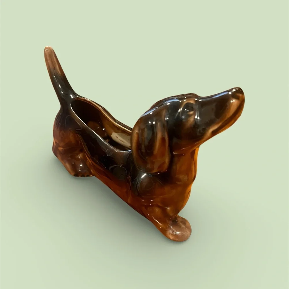 MCM Table Decor, Dachshund Wiener Dog Trinket Dish / Vintage Ceramic Dog.